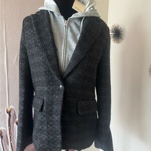 Elan Black Tweed Blazer with Gray Hoodie